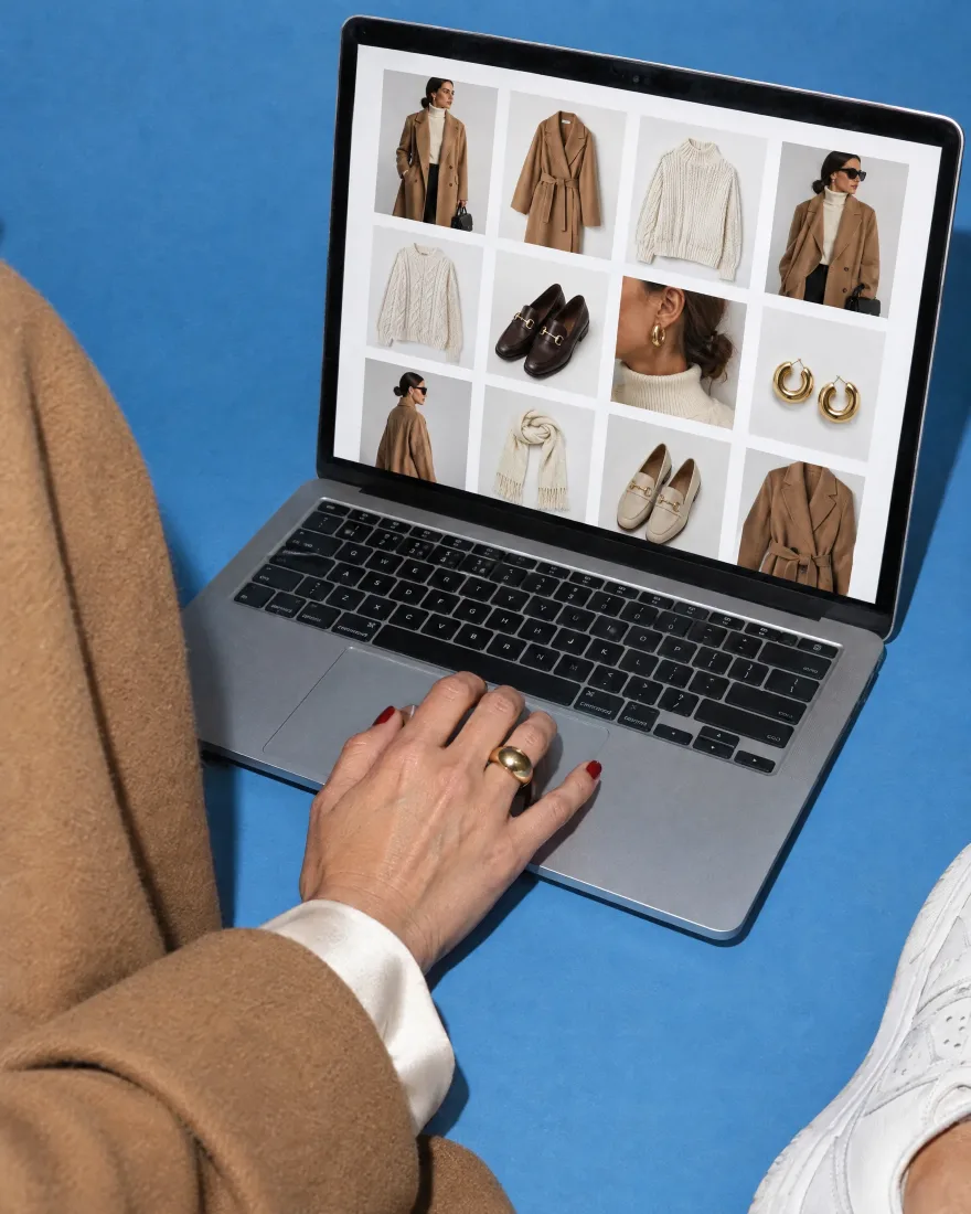 Scrolling an online fashion store on a laptop